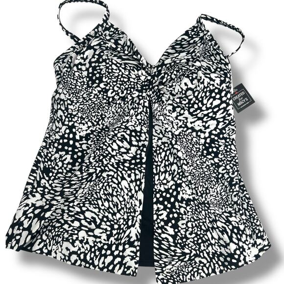 Swim Solutions Swimsuit Top Size 10 Black Animal Print Flyaway Swim Tankini Top - Picture 1 of 8